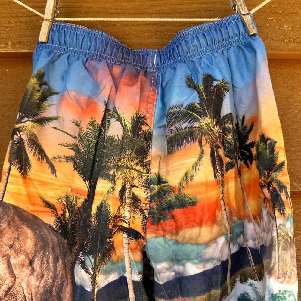 OP Boys Dinosaur Swim Trunks Size M 8 Tropical Sunset & Surf Scene Polyester - Picture 7 of 9
